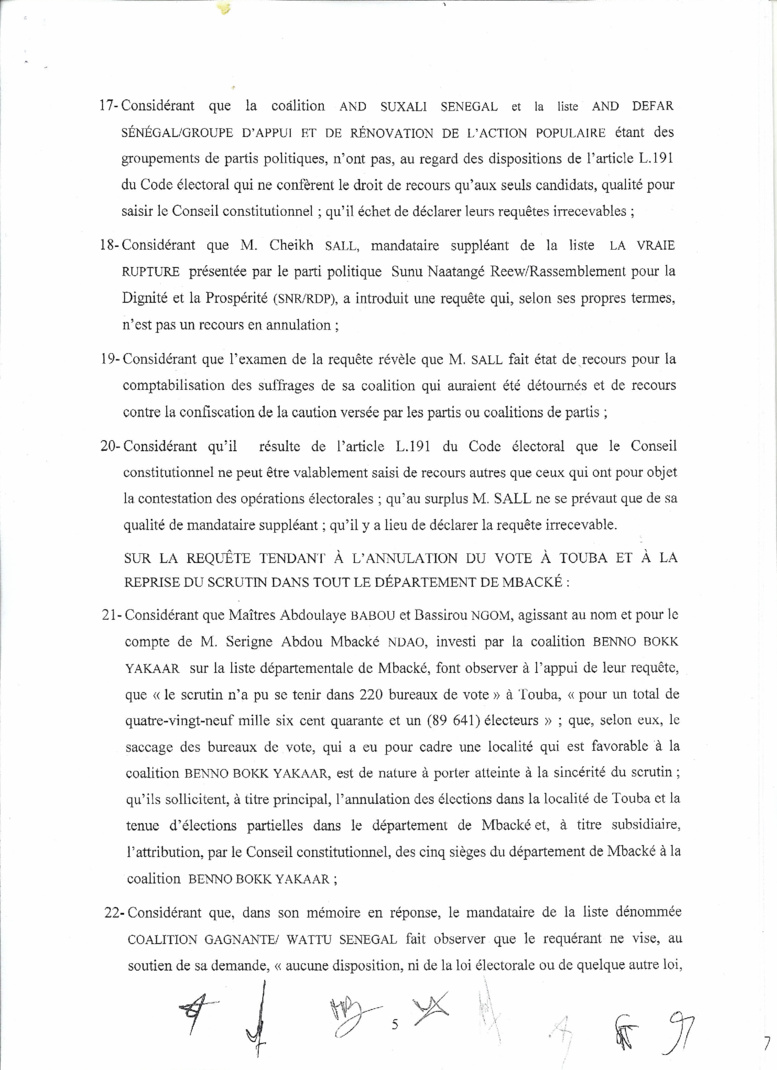 Le Conseil Constitutionnel valide la victoire de BBY et rejette tous les recours: Voici la liste officielles des élus 