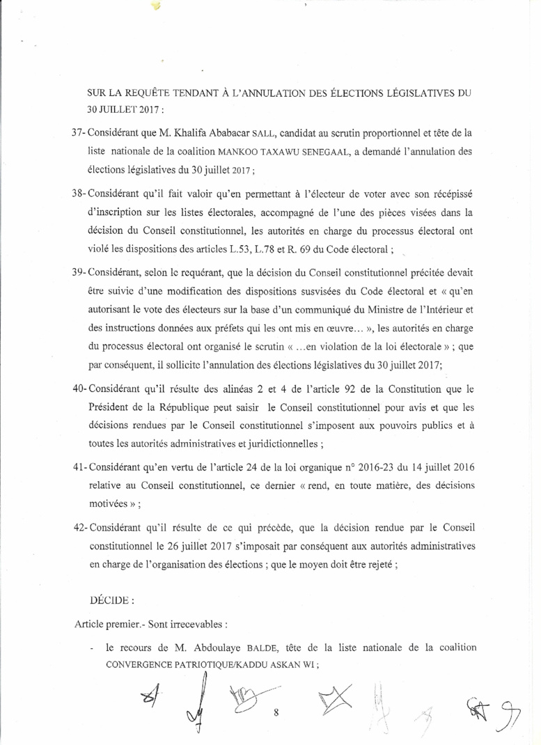 Le Conseil Constitutionnel valide la victoire de BBY et rejette tous les recours: Voici la liste officielles des élus 