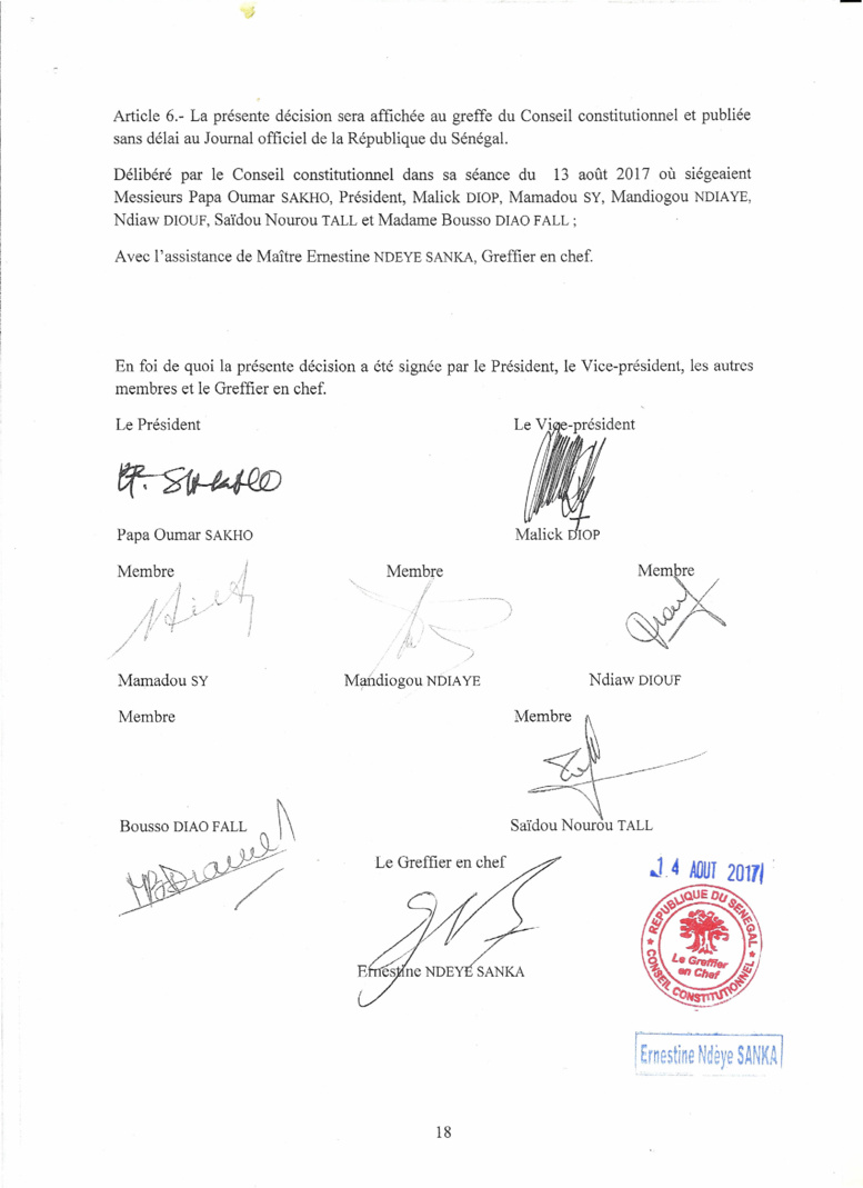 Le Conseil Constitutionnel valide la victoire de BBY et rejette tous les recours: Voici la liste officielles des élus 