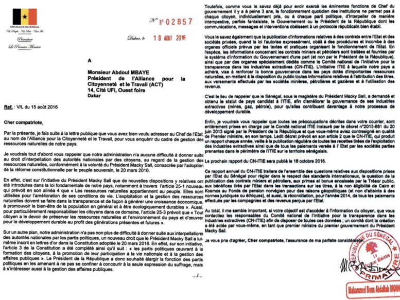 Lettre réponse du Premier ministre: Les "civilités" de Dionne à l'endroit d'Absolu Mbaye