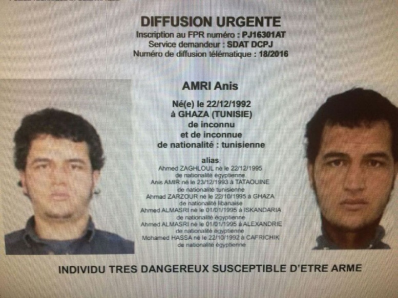 Attentat de Berlin : le suspect identifié comme le Tunisien Anis Amri, 24 ans Attentat de Berlin : le suspect identifié comme le Tunisien Anis Amri, 24 ans