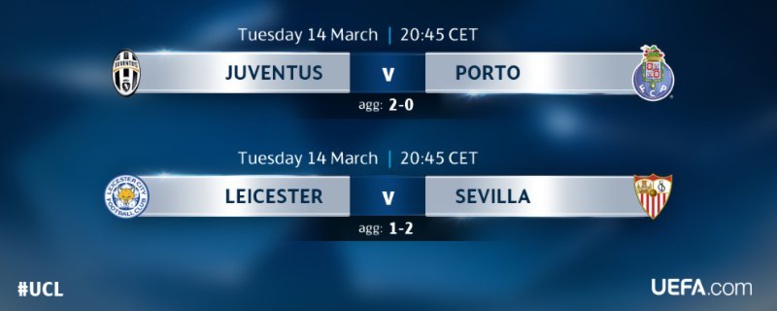 DIRECT C1 - 8es de finale retour: Juventus / Porto - Leicester / Sévilla pour 2 place en quarts DIRECT C1 - 8es de finale retour: Juventus / Porto - Leicester / Sévilla pour 2 place en quarts