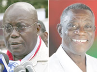 Le candidat du NPP, Nana Dankwa Akufo-Addo (g) et son rival du NDC, John Evans Atta-Mills.