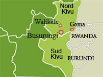 C'est dans la ville de Busurungi qu'au moins 60 personnes ont été tuées lors d'une attaque attribuée aux rebelles hutus rwandais.(Carte RFI)