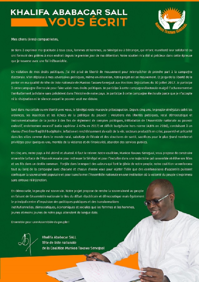 Khalifa Sall parle : « Le Sénégal reste ma seule préoccupation… »
