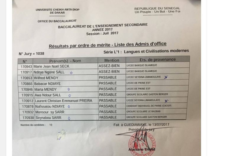 Bac 2017: catastrophe au Lycée Seydina Limamoulaye - 10 admis d’office en L'1 Bac 2017: catastrophe au Lycée Seydina Limamoulaye - 10 admis d’office en L'1