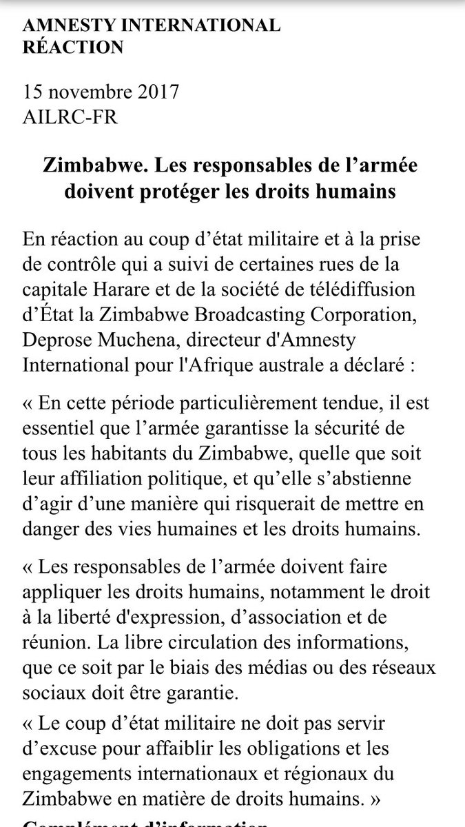 Zimbabwe: "Il est impératif que l’armée garantisse la sécurité de tous les habitants", Amnesty international
