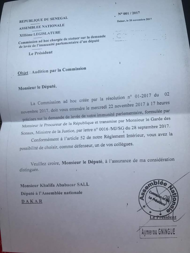 Audition: Khalifa Sall oppose une fin de non-recevoir à la commission ad hoc 