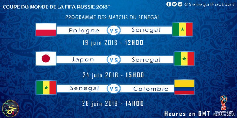Mondial - 1er tour: calendrier des matchs du Sénégal, (image)