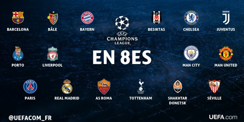 LDC – 8es : les 16 équipes connues - Tirage ce lundi LDC – 8es : les 16 équipes connues - Tirage ce lundi