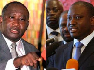 Le chef de l'Etat ivoirien, Laurent Gbagbo (g) et son Premier ministre, Guillaume Soro. Reuters