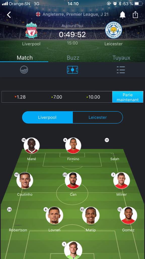 Premier League: Liverpool de Sadio Mané mené à la mi-temps (0-1) par Leicester