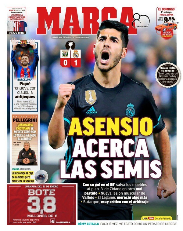 Les Unes des journaux sportifs en Espagne du 19 janvier 2018