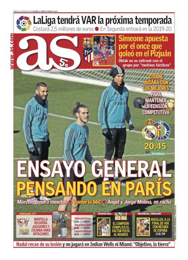Les Unes des journaux sportifs en Espagne du 3 mars 2018