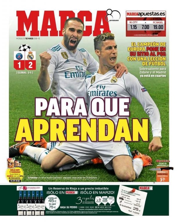 Les Unes des journaux sportifs en Espagne du 7 mars 2018