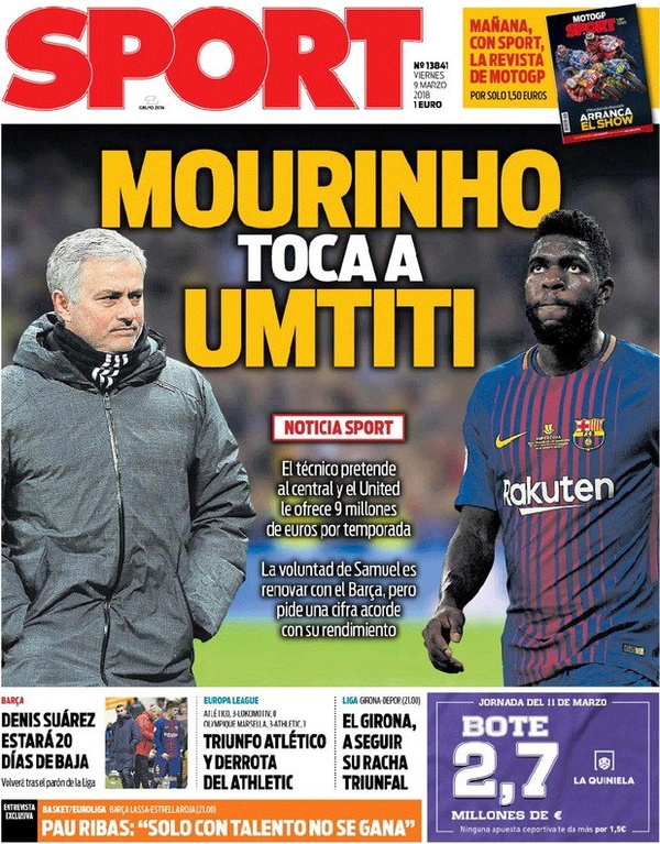 Les Unes des journaux sportifs en Espagne du 9 mars 2018
