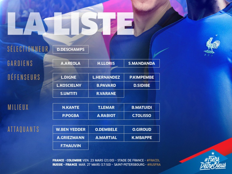 Liste des Bleus : Ben Yadder et Lucas Hernadez appelés