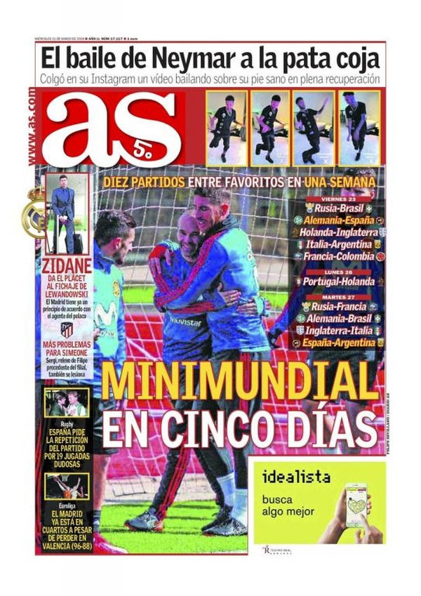 Les Unes des journaux sportifs en Espagne du 21 mars 2018