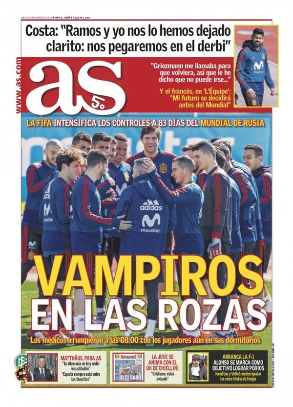 Les Unes des journaux sportifs en Espagne du 22 mars 2018