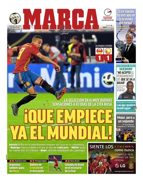 Les Unes des journaux sportifs en Espagne du 24 mars 2018
