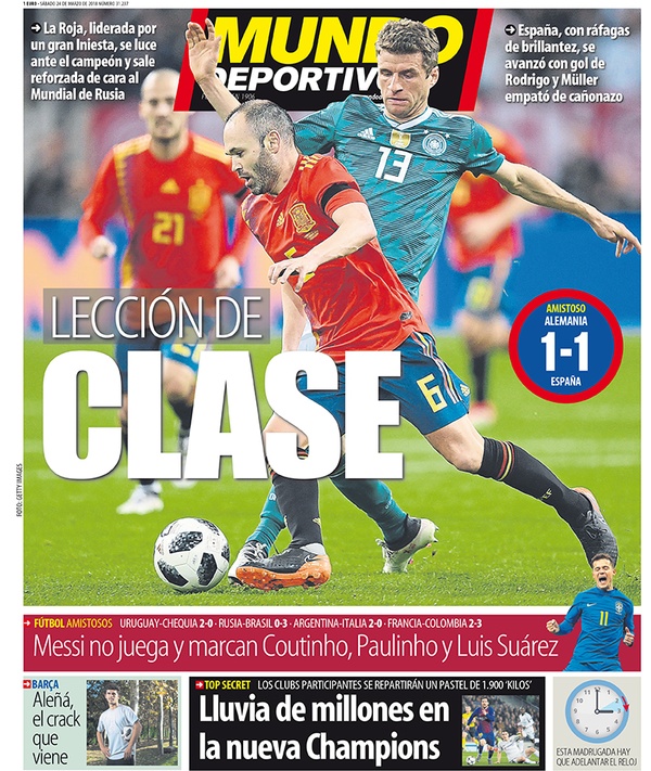 Les Unes des journaux sportifs en Espagne du 24 mars 2018