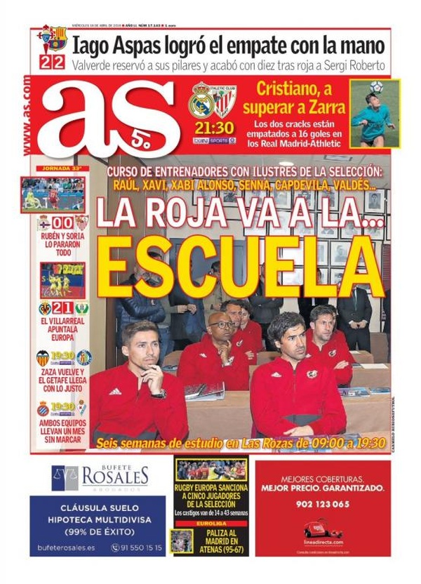 Les Unes des journaux sportifs en Espagne du 18 avril 2018