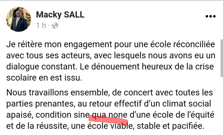 Macky commet encore une faute sur Twitter... en parlant de l'Education Macky commet encore une faute sur Twitter... en parlant de l'Education