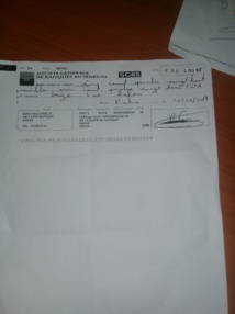 Le chèque que Auchan a proposé à Monsieur Gueye pour régler le problème à l'amiable