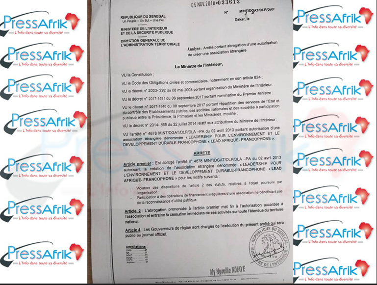 Retrait de l'agrément de l'Etat à Lead Afrique francophone: l'ONG promet de réagir après le Gamou Retrait de l'agrément de l'Etat à Lead Afrique francophone: l'ONG promet de réagir après le Gamou