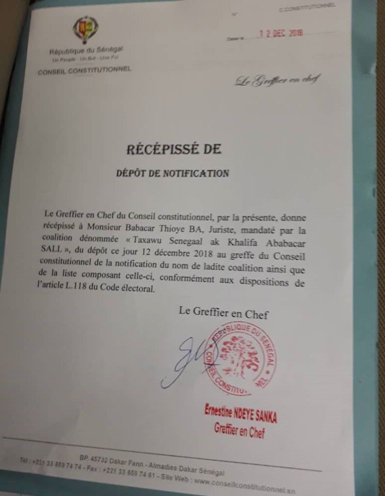Présidentielle 2019 : Khalifa Sall a reçu son récépissé (Document) Présidentielle 2019 : Khalifa Sall a reçu son récépissé (Document)