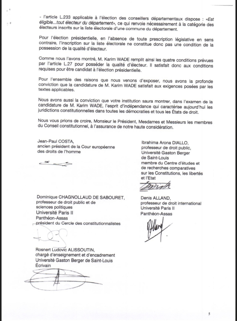 Candidature de Karim Wade: D’éminents juristes nationaux et internationaux écrivent au Conseil constitutionnel (Document) Candidature de Karim Wade: D’éminents juristes nationaux et internationaux écrivent au Conseil constitutionnel (Document)