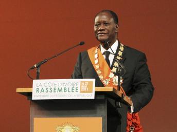 Alassane Ouattara lors de son discours d'investiture à Yamoussoukro, le 21 mai 2011. REUTERS/Luc Gnago