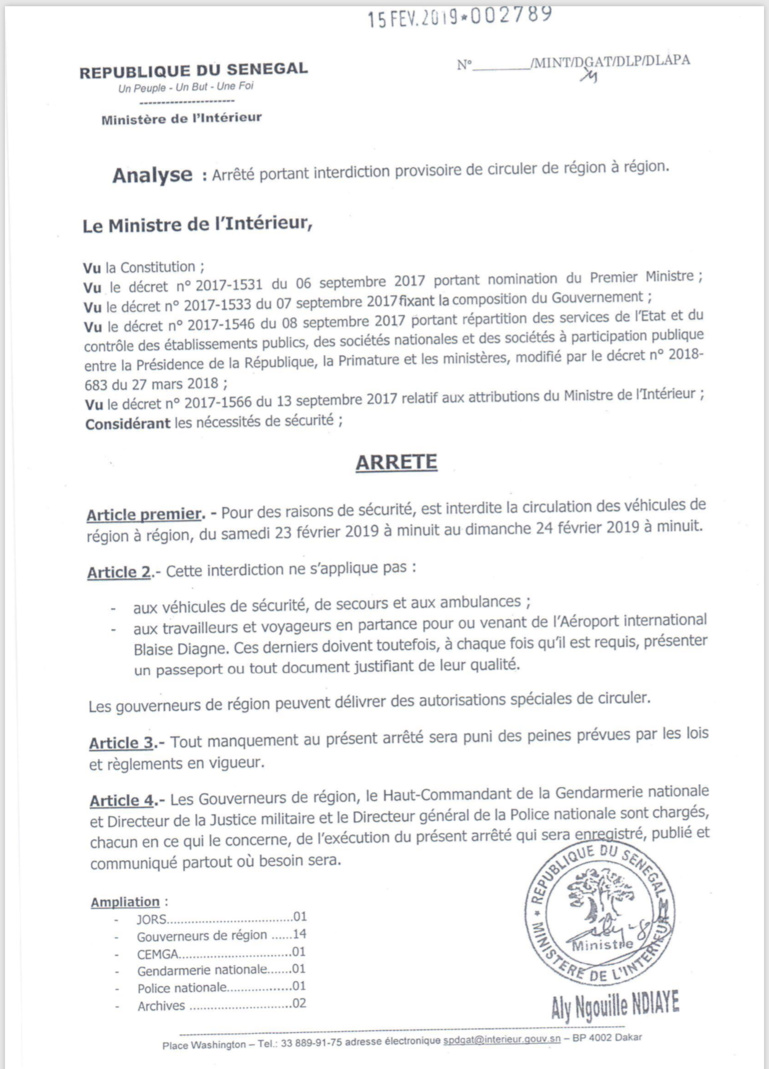 Penchant pyromane de Wade: Aly Ngouille Ndiaye sort enfin lâarrÃªtÃ© pour interdire la vente de carburant en dÃ©tails (Document)