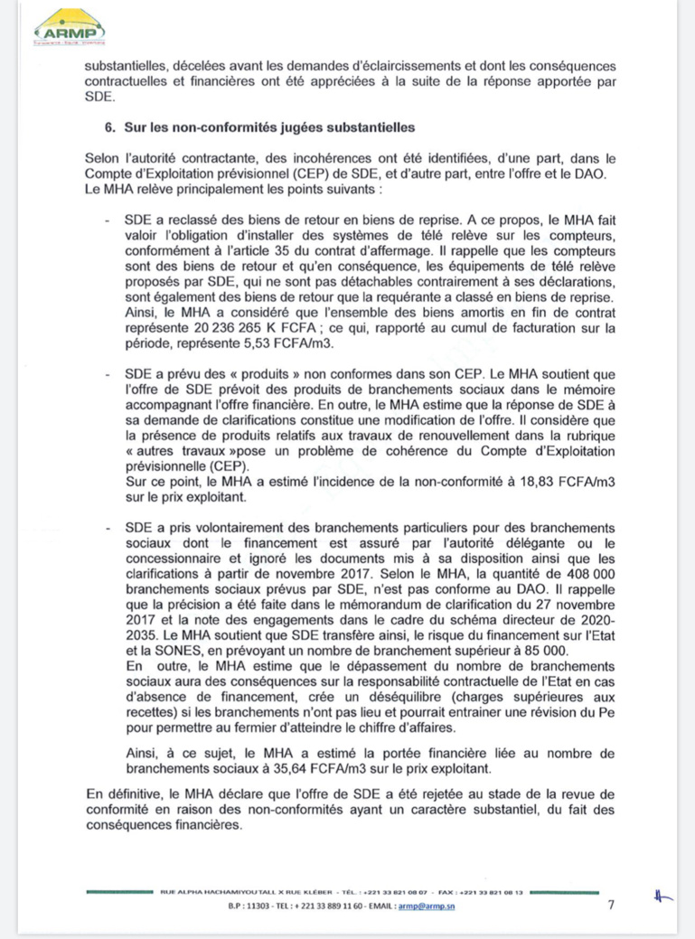 L’Armp annule l’attribution provisoire du contrat d’affermage à SUEZ et relance la SDE