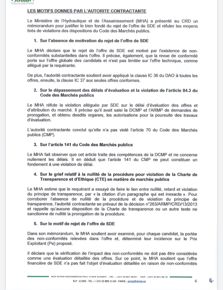 L’Armp annule l’attribution provisoire du contrat d’affermage à SUEZ et relance la SDE L’Armp annule l’attribution provisoire du contrat d’affermage à SUEZ et relance la SDE