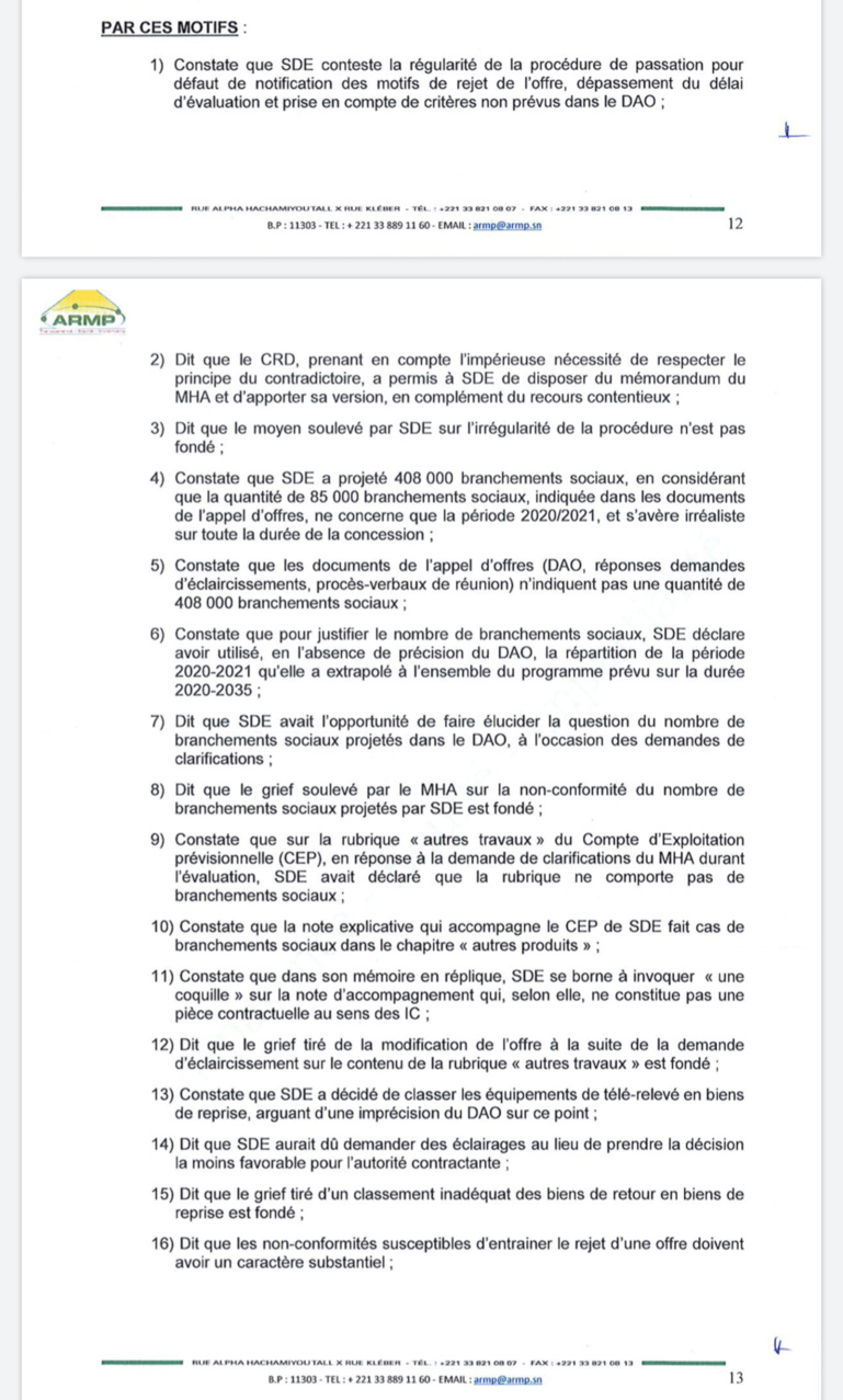 L’Armp annule l’attribution provisoire du contrat d’affermage à SUEZ et relance la SDE L’Armp annule l’attribution provisoire du contrat d’affermage à SUEZ et relance la SDE