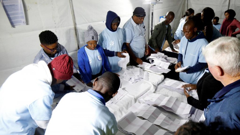 ANC : 57.17 %, Alliance démocratique (DA) 21,87, Combattants pour la liberté économique (EFF) 10,07%... Sans surprise, l’ANC, le parti au pouvoir, conserve sa majorité absolue avec, pour l’instant, 57% des voix. Ce qui veut dire que Cyril Ramaphosa, ANC : 57.17 %, Alliance démocratique (DA) 21,87, Combattants pour la liberté économique (EFF) 10,07%... Sans surprise, l’ANC, le parti au pouvoir, conserve sa majorité absolue avec, pour l’instant, 57% des voix. Ce qui veut dire que Cyril Ramaphosa,