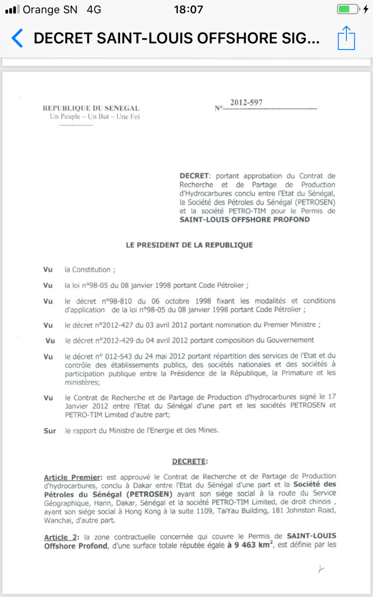 #SallGate: le Pds entre dans la danse et publie les décrets d’approbation de Saint-Louis Offshore et de Cayar #SallGate: le Pds entre dans la danse et publie les décrets d’approbation de Saint-Louis Offshore et de Cayar