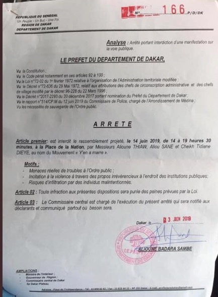 Interdiction du Rassemblement de « Aar Li Ñu Bok »: les raisons évoquées dans l’arrêté du Préfet de Dakar 