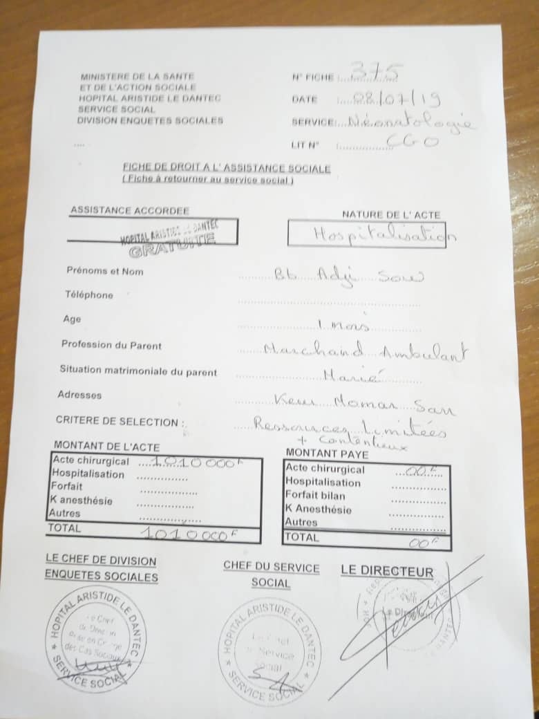 Affaire bébé retenu à Le Dantec: l'hôpital accorde finalement une "exonération totale" aux parents d'Adji sow