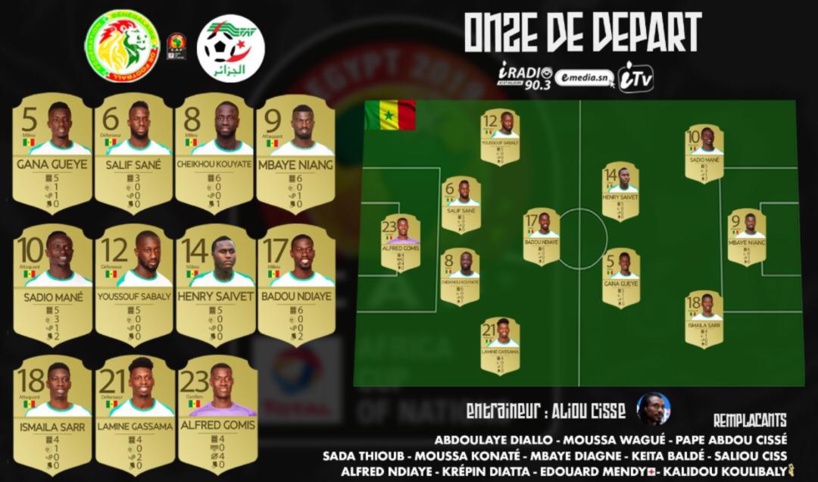 #Finale/CAN2019 : Officiel ! Le onze de départ du Sénégal contre l'Algérie