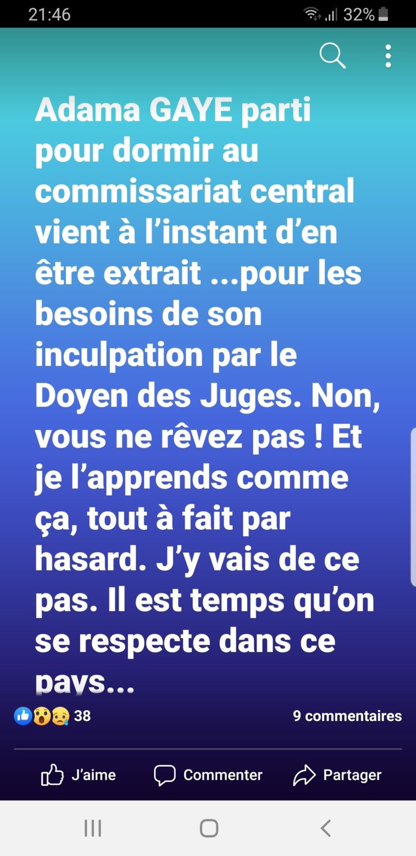 Adama Gaye extrait nuitamment du commissariat pour être emmené devant le Doyen des juges (avocat) Adama Gaye extrait nuitamment du commissariat pour être emmené devant le Doyen des juges (avocat)