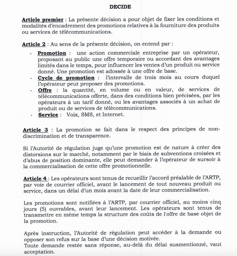 Les nouvelles règles de l'Artp aux opérateurs: un intervalle obligatoire de 10 jours entre les promotions Les nouvelles règles de l'Artp aux opérateurs: un intervalle obligatoire de 10 jours entre les promotions