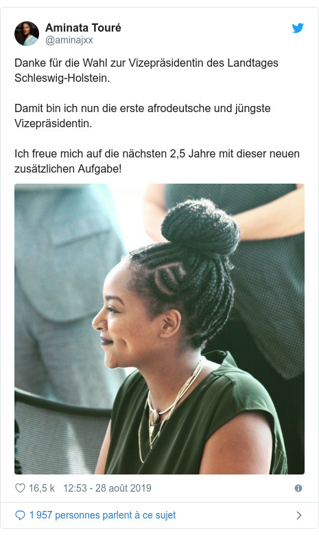 Aminata Touré, une jeune femme originaire du Mali, élue vice-présidente d'un parlement en Allemagne