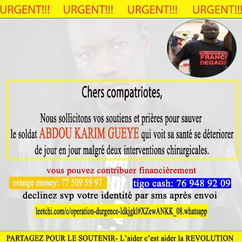 L’activiste Karim Xrum Xakh gravement malade: Guy Marius Sagna et ses camarades appellent au secours