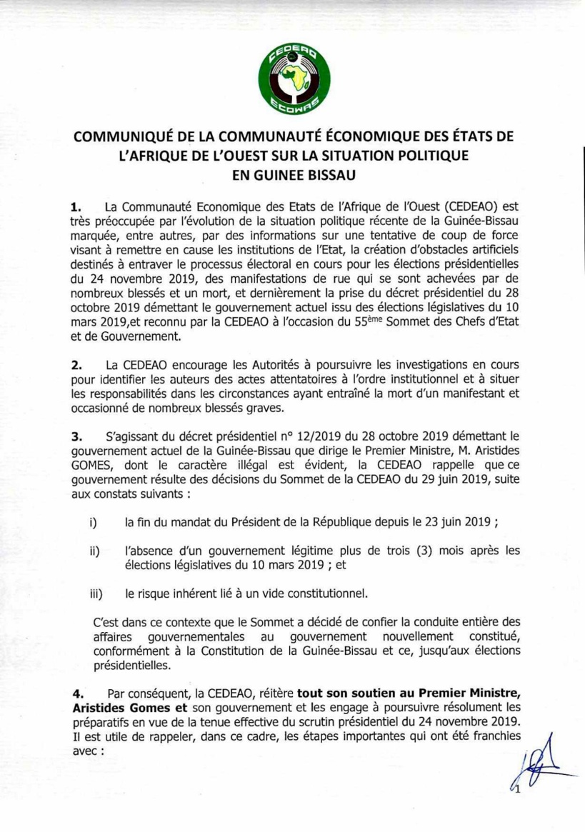 La CEDEAO juge illégale la dissolution du gouvernement en Guinée Bissau La CEDEAO juge illégale la dissolution du gouvernement en Guinée Bissau