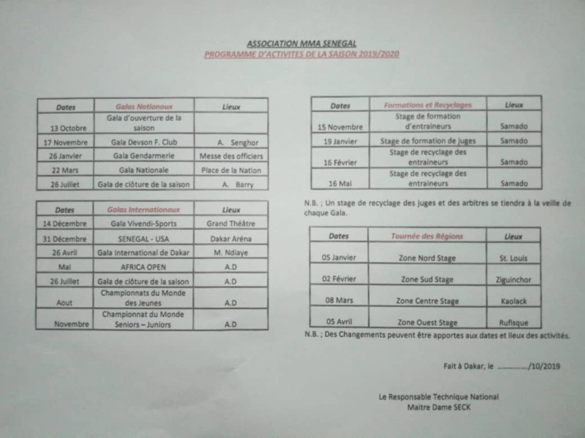 L’Association MMA Sénégal dévoile son programme d'activités pour l'année 2019-20 L’Association MMA Sénégal dévoile son programme d'activités pour l'année 2019-20