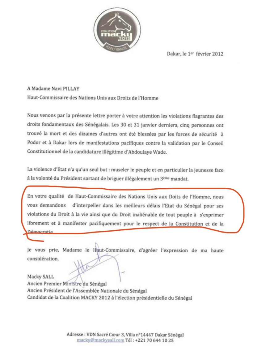 VAR - Cette lettre de Macky en 2012 à l’ONU pour dénoncer l’interdiction de manifestater aux Sénégalais VAR - Cette lettre de Macky en 2012 à l’ONU pour dénoncer l’interdiction de manifestater aux Sénégalais