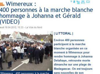 Une marche blanche en hommage à Johanna Delahaye et son compagnon, porté disparu, a été organisée dans la ville de Wimereux, dans le nord de la France, le 19 avril 2012. www.lavoixdunord.fr/