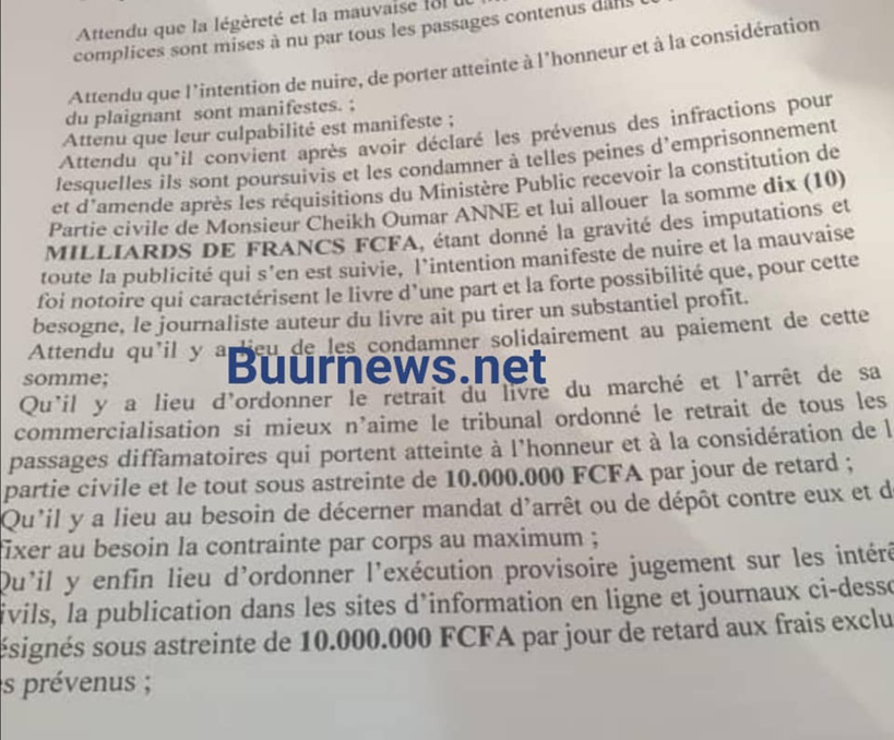 Cheikh Oumar Anne passe à l’acte et sert une citation directe à Pape Alé Niang et Mody Niang: il réclame 10 milliards Cheikh Oumar Anne passe à l’acte et sert une citation directe à Pape Alé Niang et Mody Niang: il réclame 10 milliards
